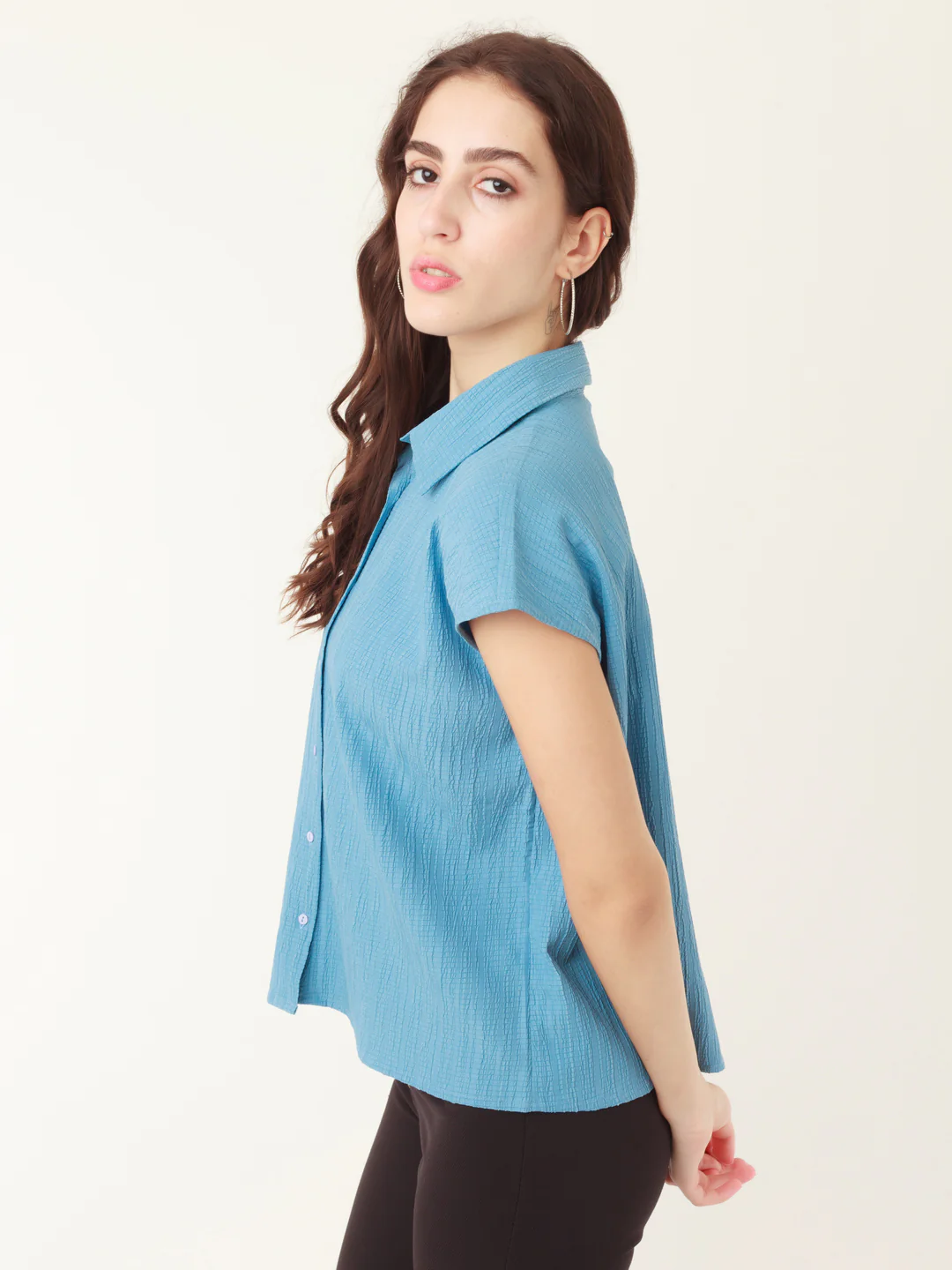 Blue Solid Regular Shirt - Image 3