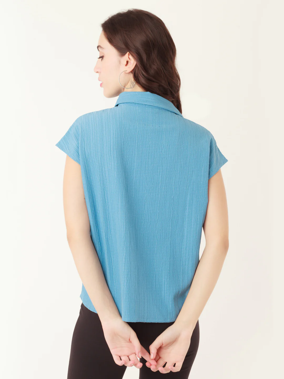 Blue Solid Regular Shirt - Image 4