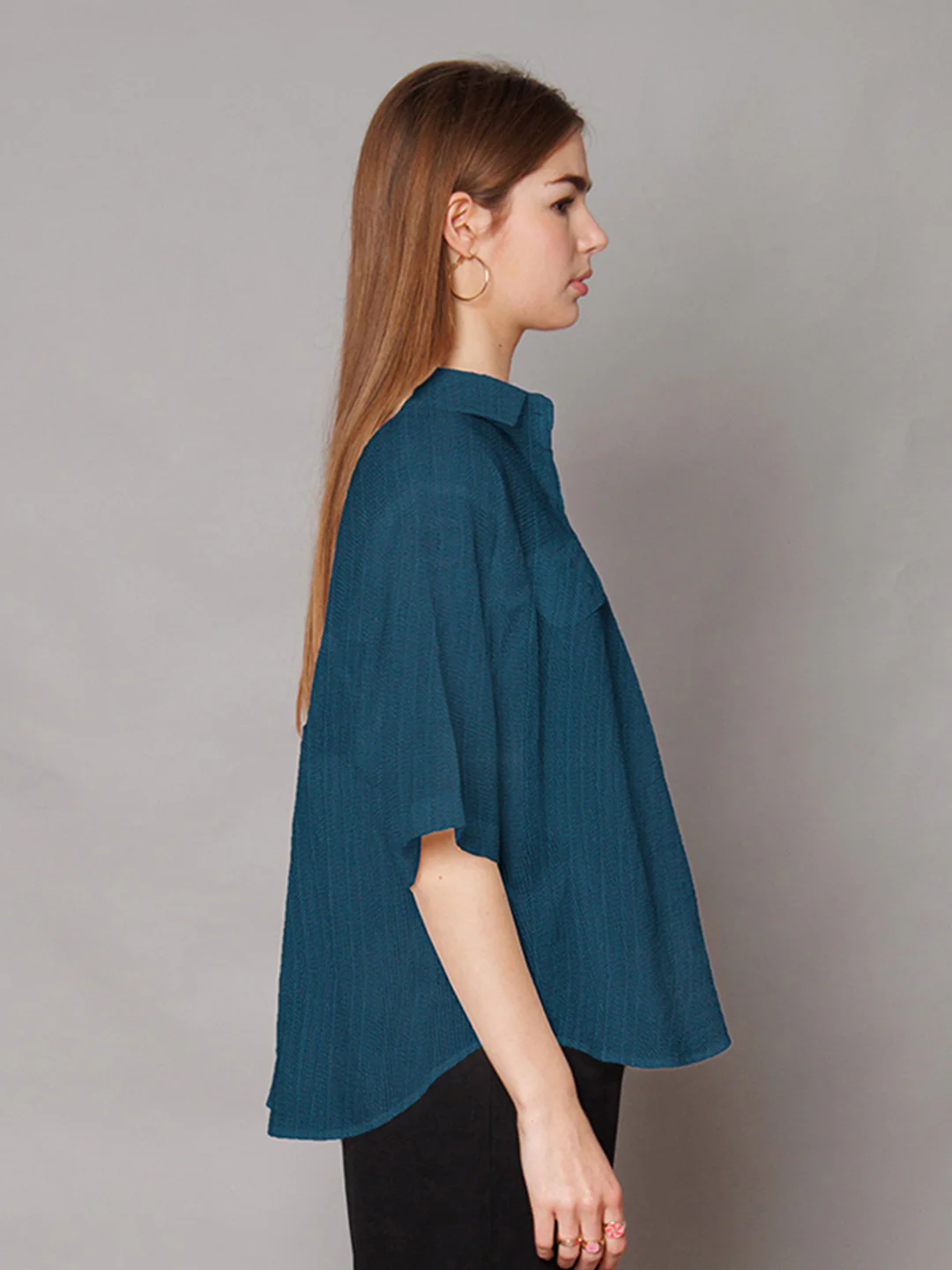 Blue Solid Relaxed Fit Shirt - Image 2