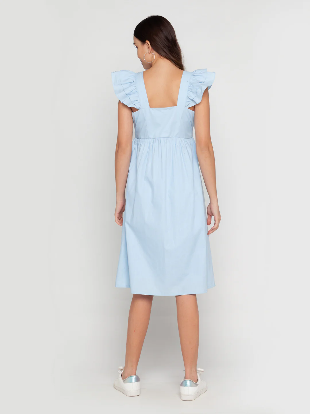 Blue Solid Ruffled Midi Dress - Image 4