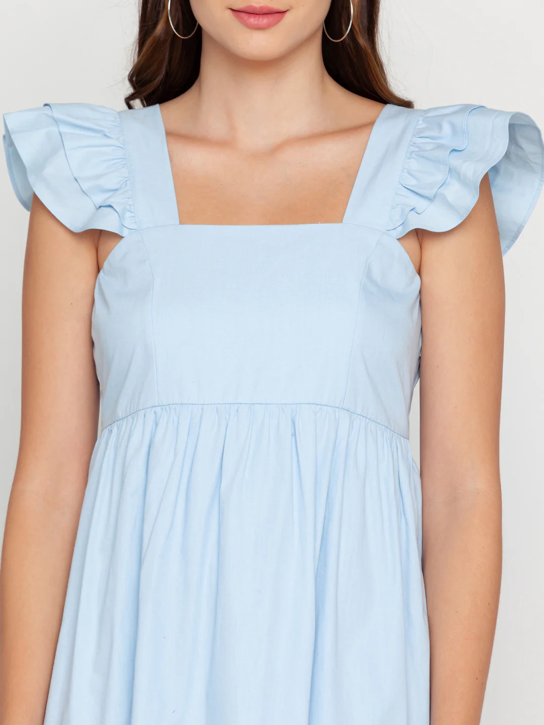 Blue Solid Ruffled Midi Dress - Image 6