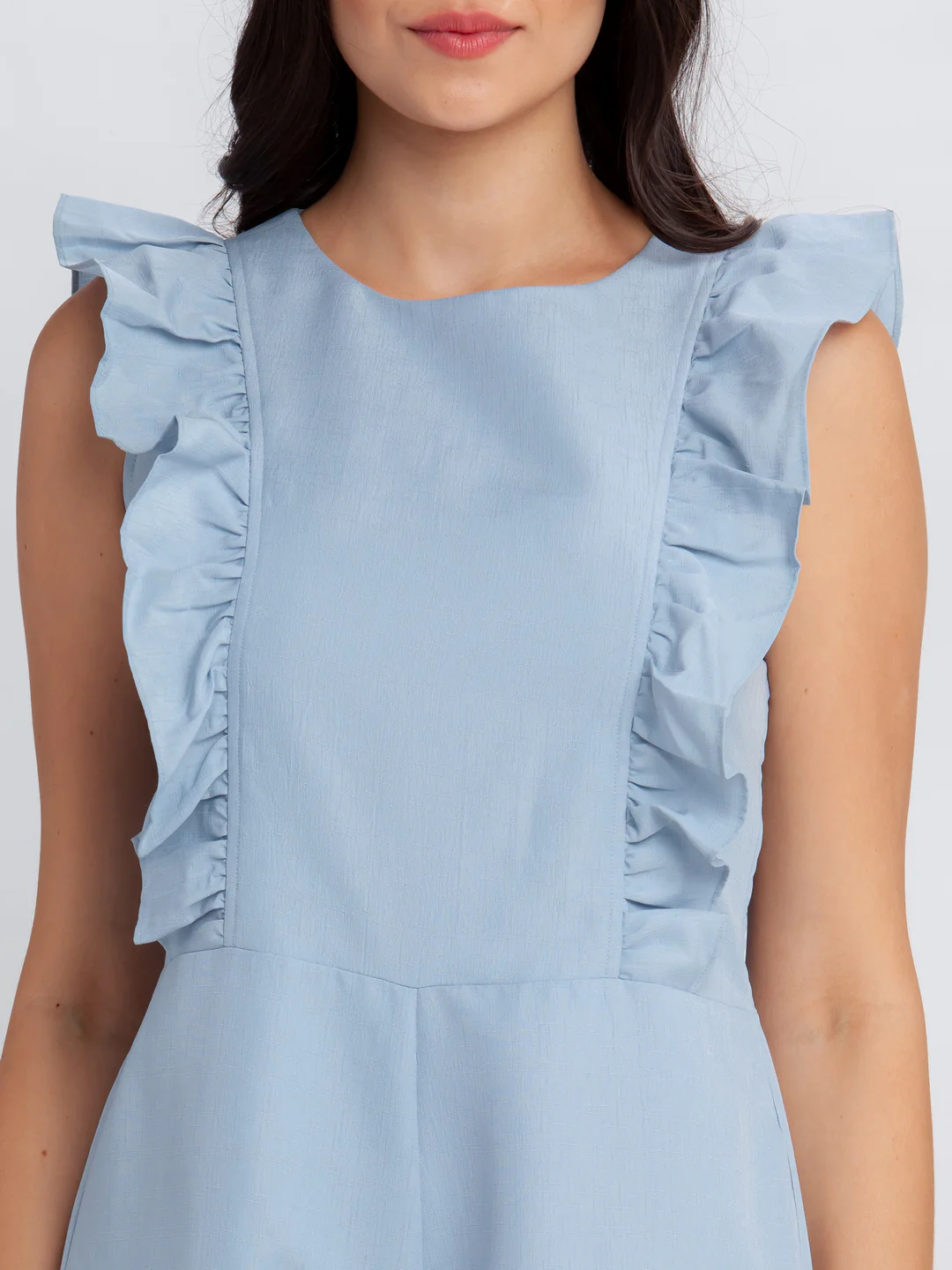 Blue Solid Ruffled Playsuit - Image 6