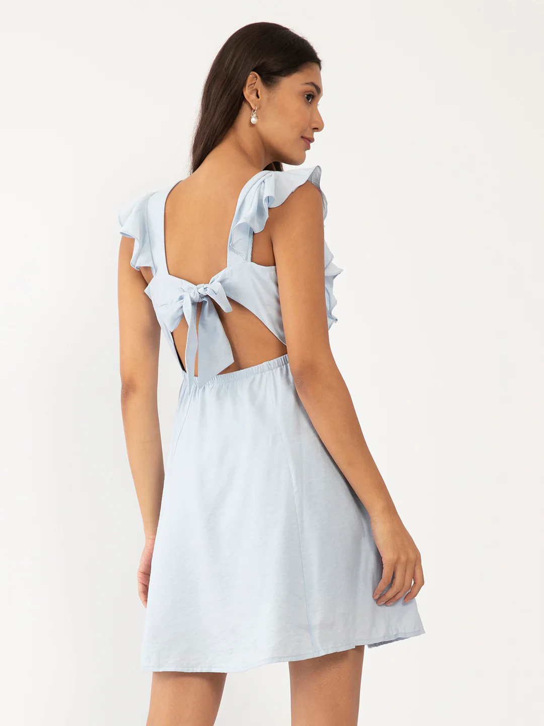 Blue Solid Ruffled Short Dress - Image 2