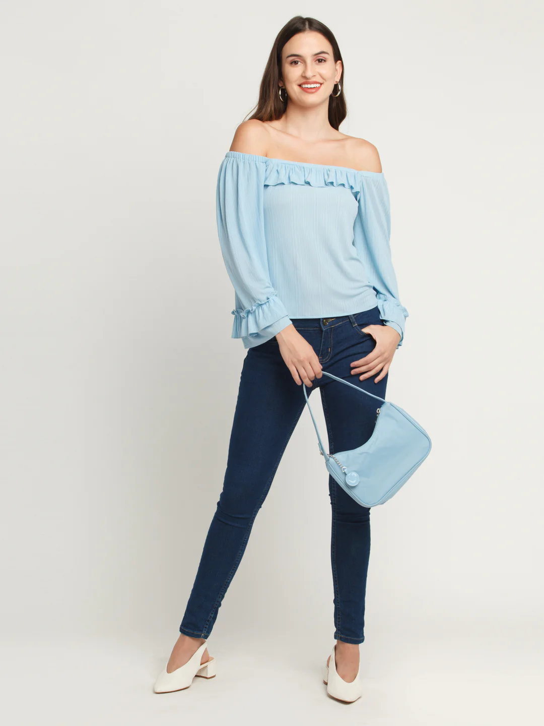 Blue Solid Ruffles Top - Image 5