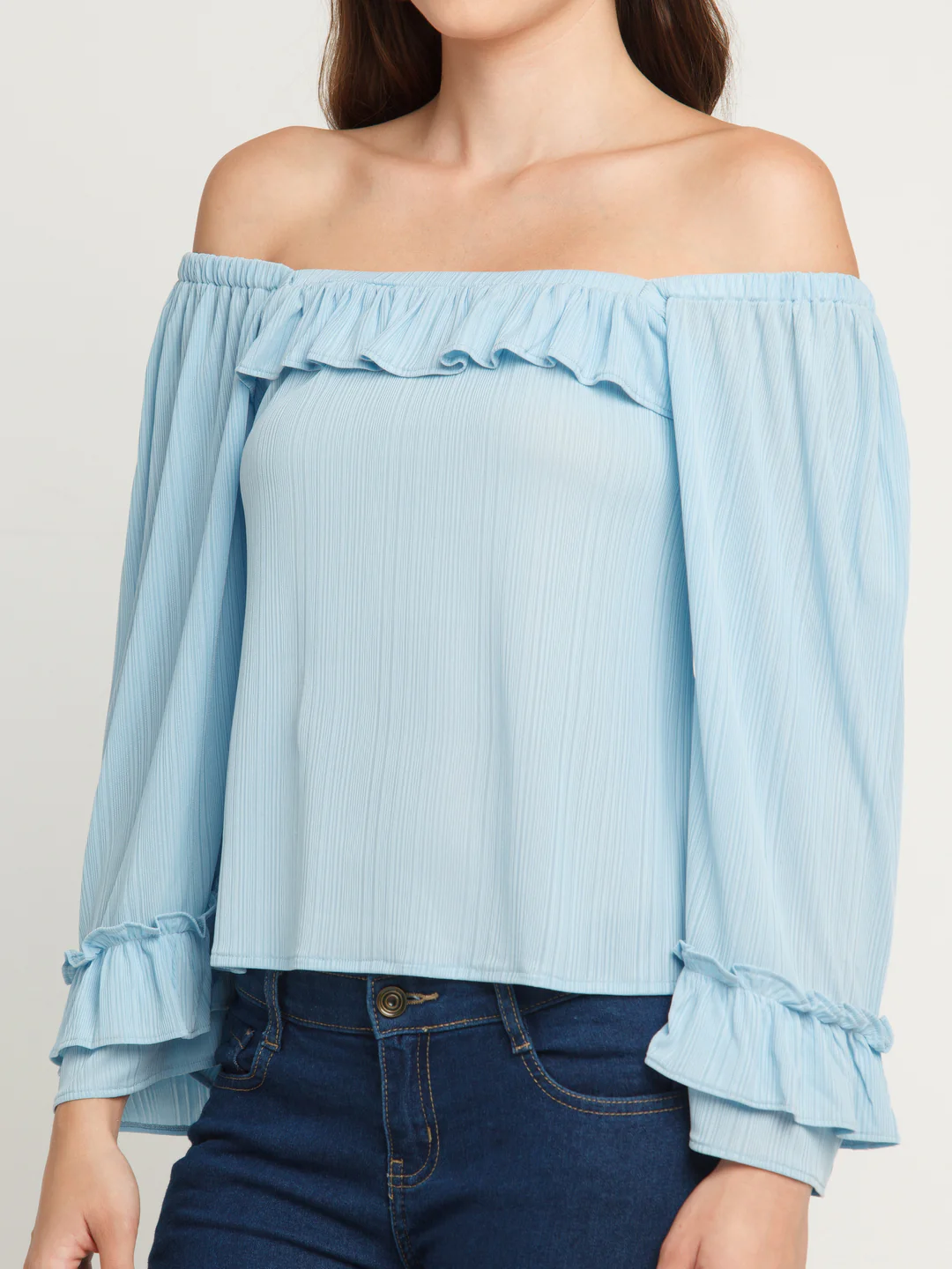 Blue Solid Ruffles Top - Image 6
