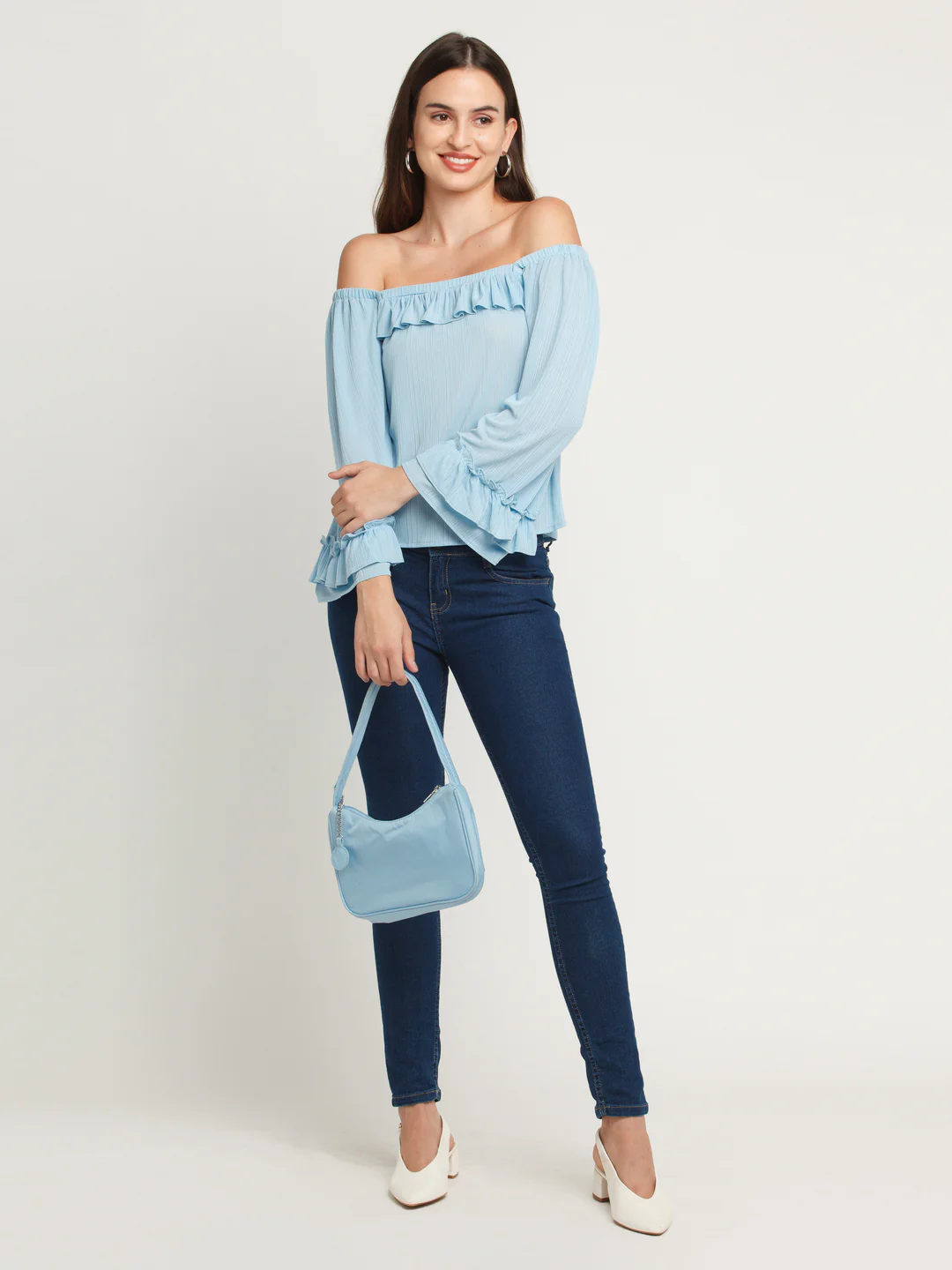 Blue Solid Ruffles Top - Image 7