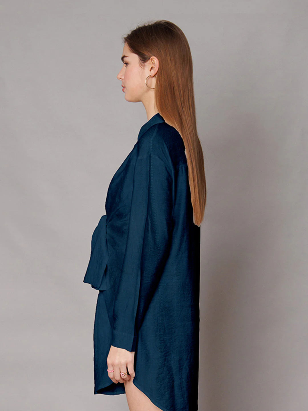 Blue Solid Shirt-Style Short Dress - Image 3