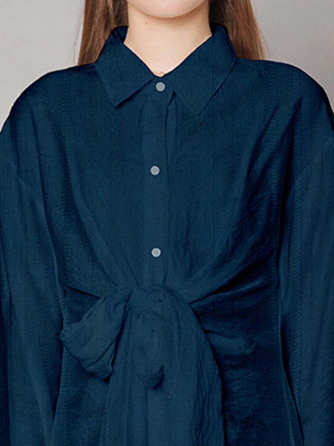 Blue Solid Shirt-Style Short Dress - Image 6