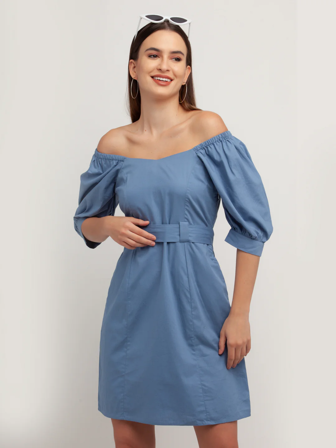 Blue Solid Short Dress - Image 2