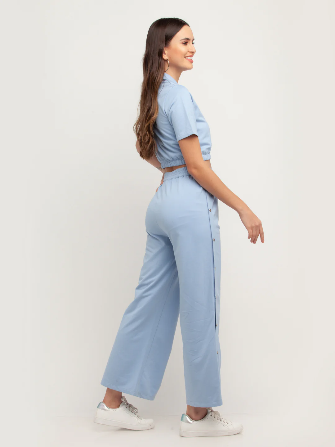 Blue Solid Short Sleeves Trouser - Image 3