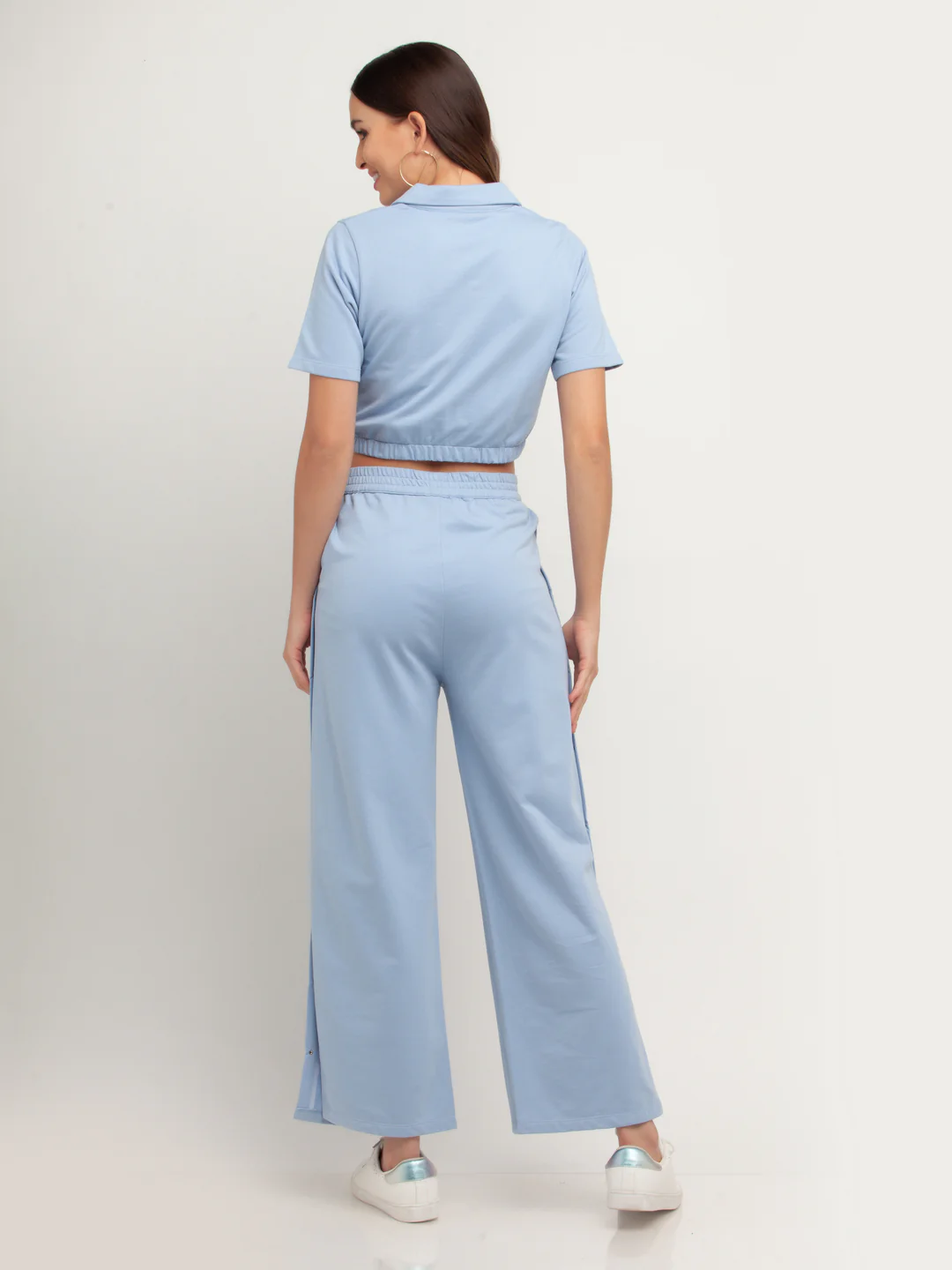 Blue Solid Short Sleeves Trouser - Image 4