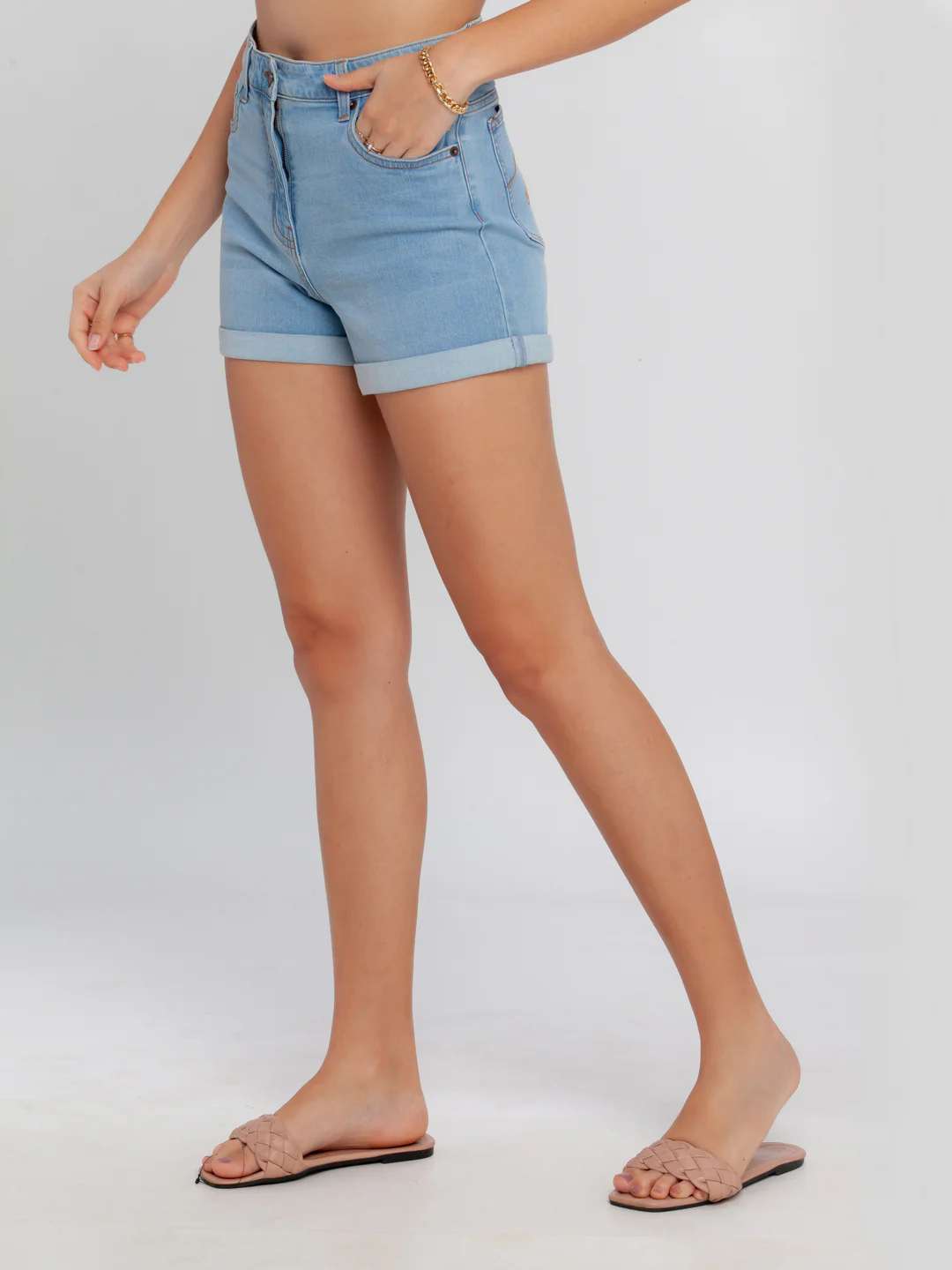 Blue Solid Shorts - Image 3