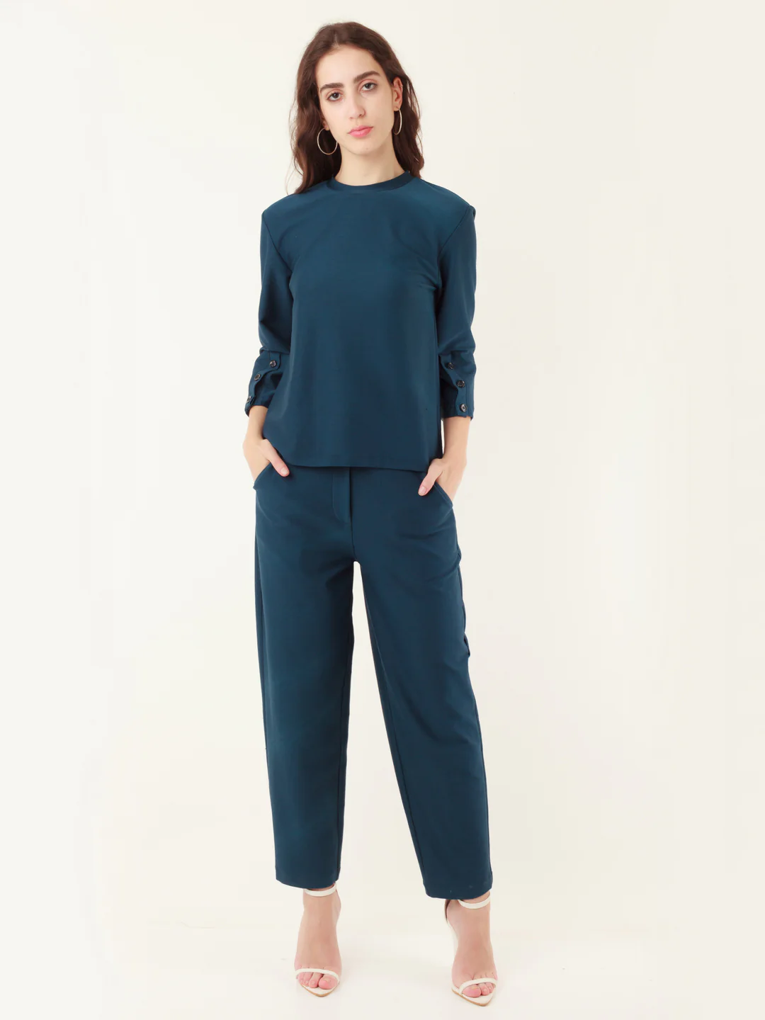 Blue Solid Slit Sleeve Top