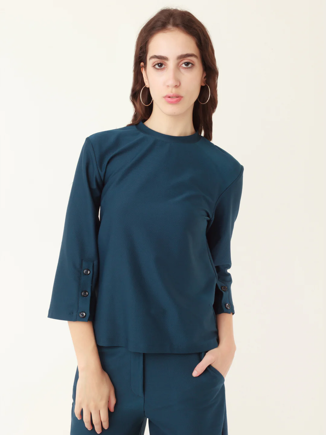Blue Solid Slit Sleeve Top - Image 2