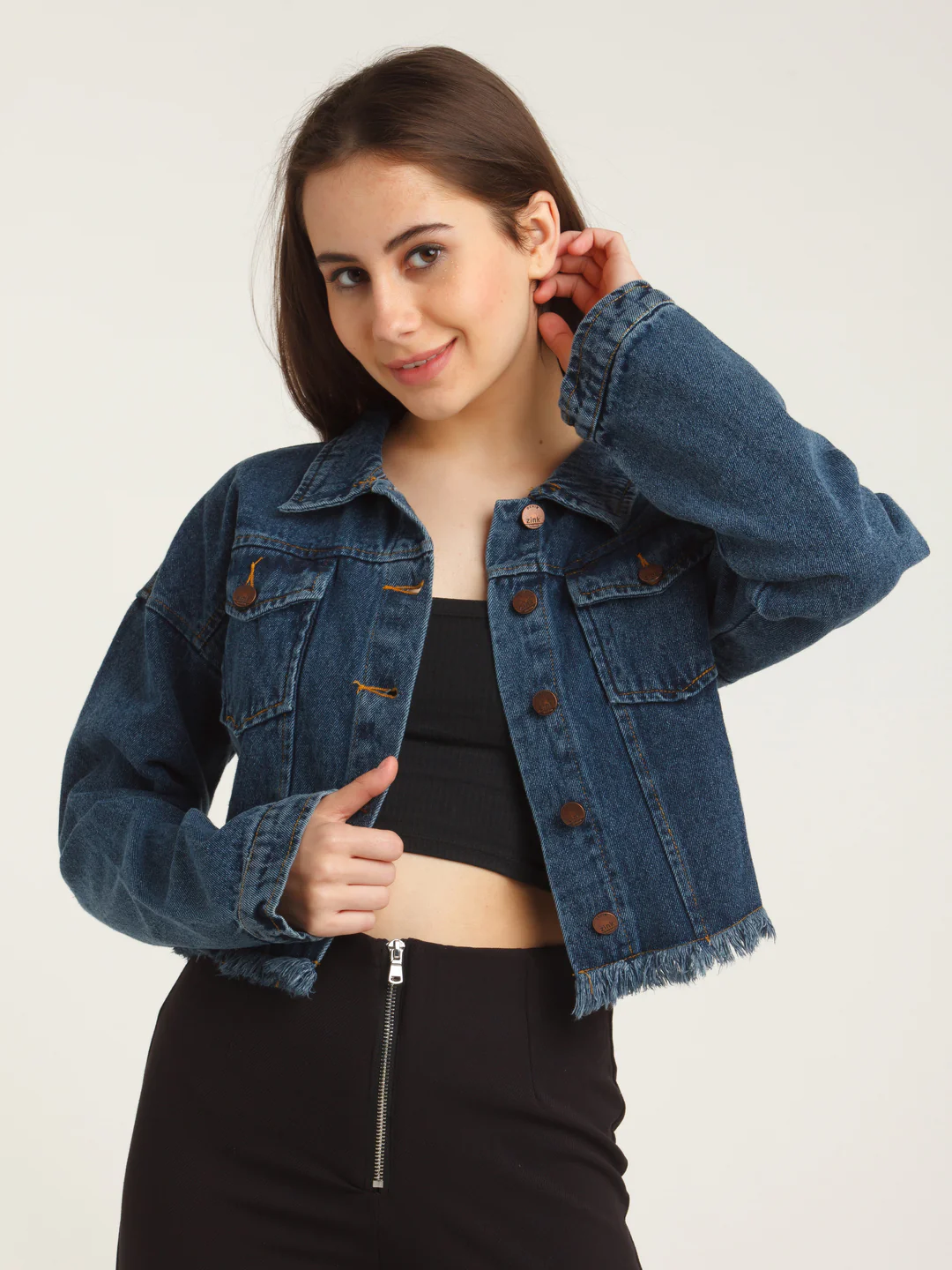 Blue Solid Straight Jacket - Image 2