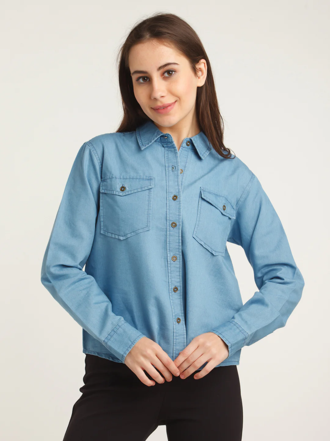 Blue Solid Straight Shirt - Image 2
