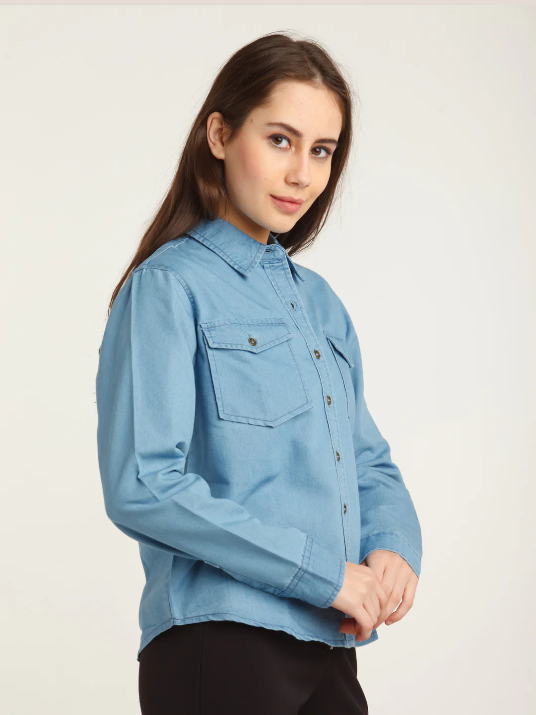 Blue Solid Straight Shirt - Image 3