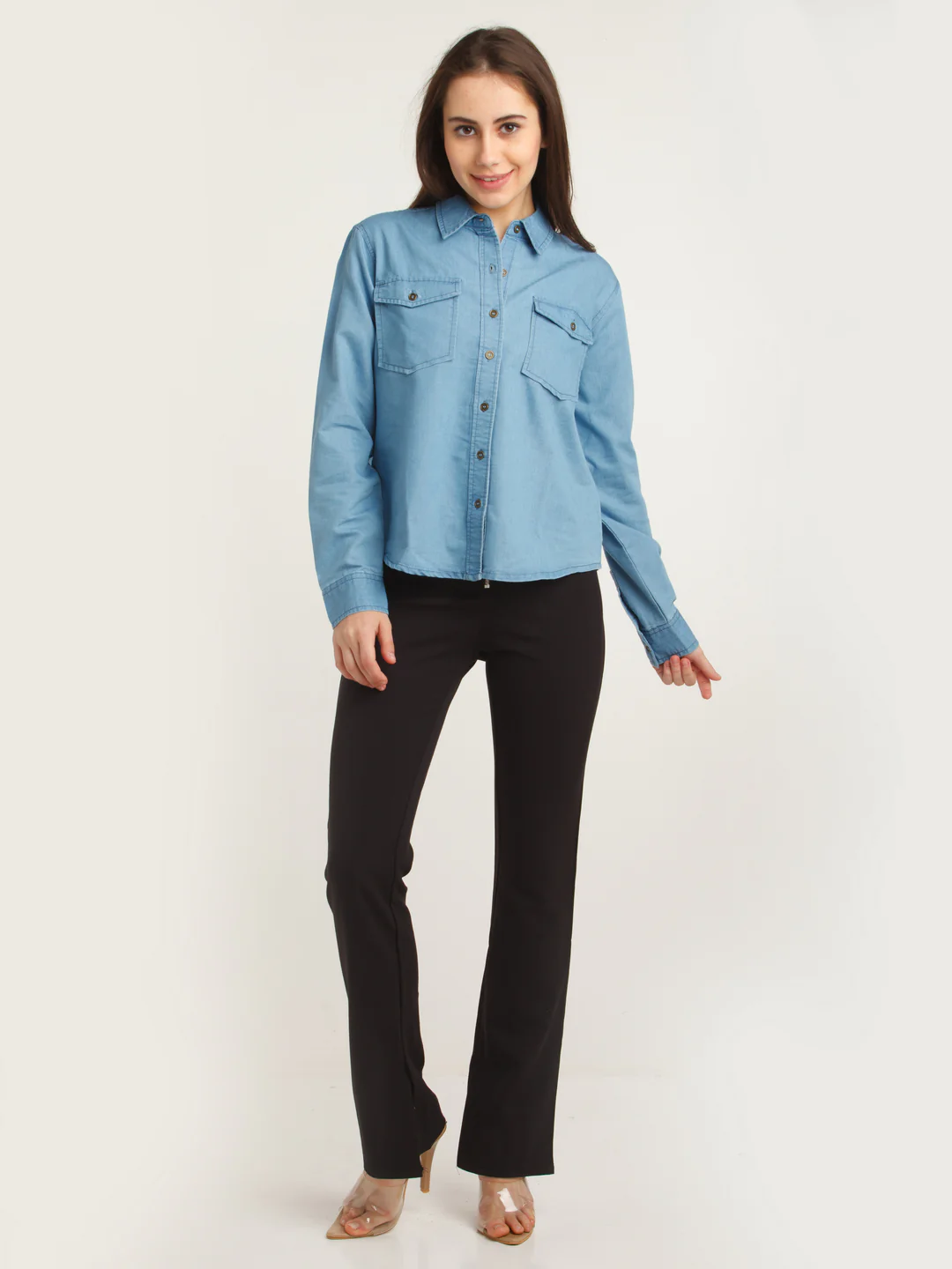 Blue Solid Straight Shirt - Image 5