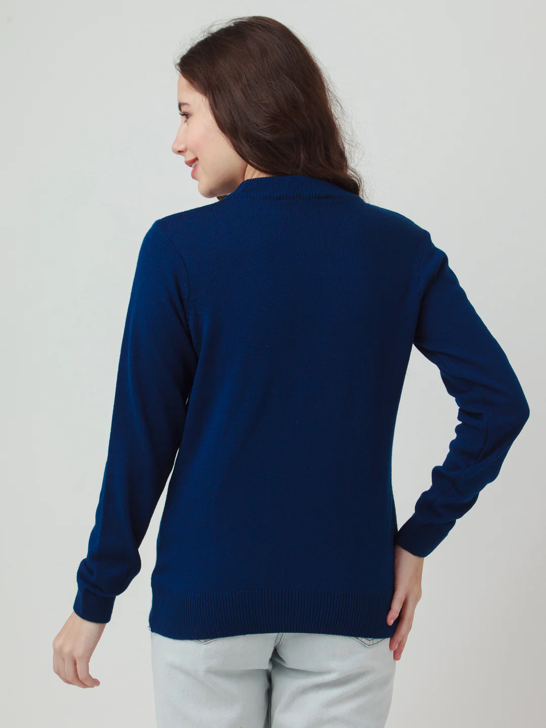 Blue Solid Straight Sweater - Image 4