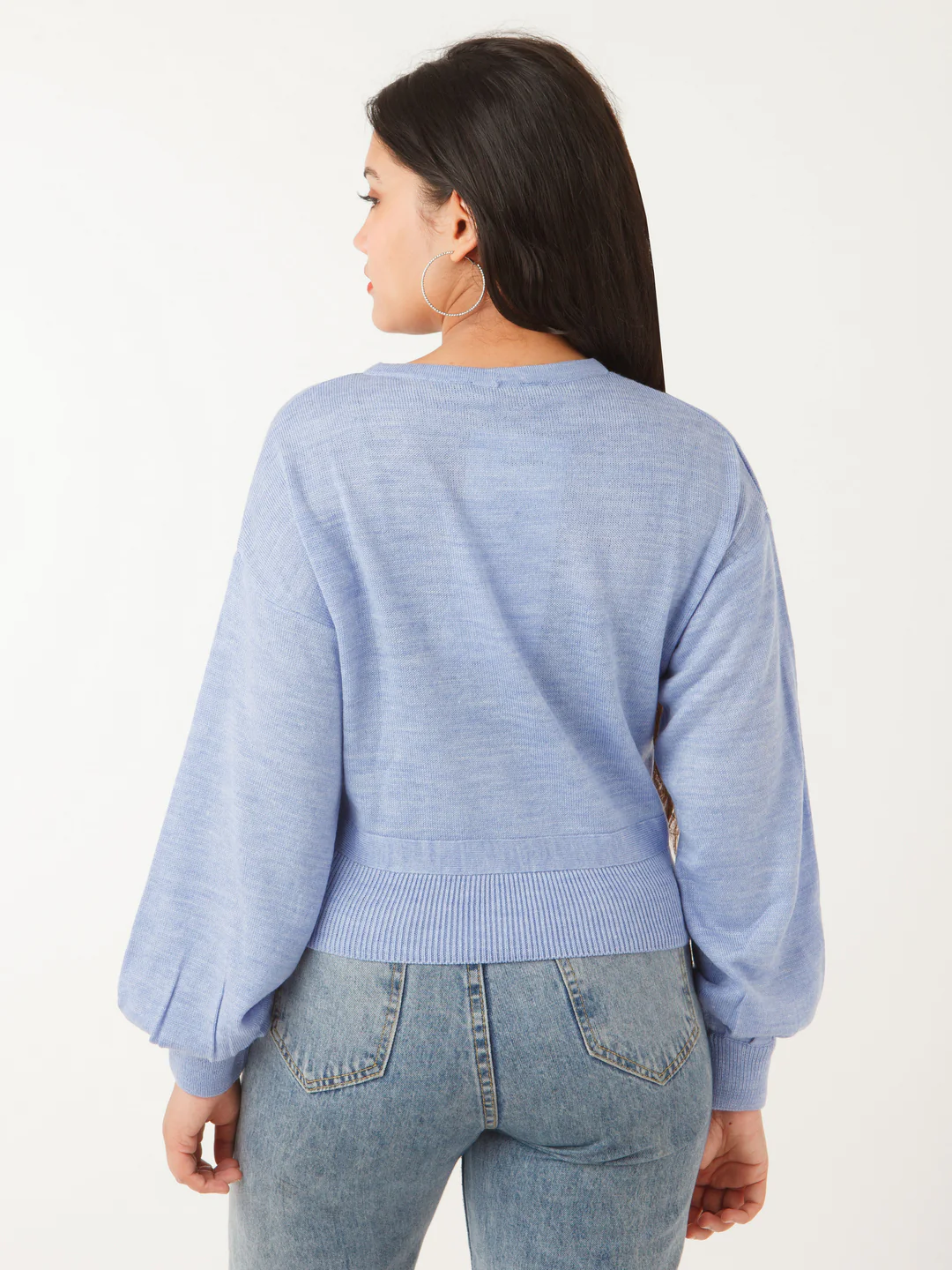 Blue Solid Sweater - Image 4