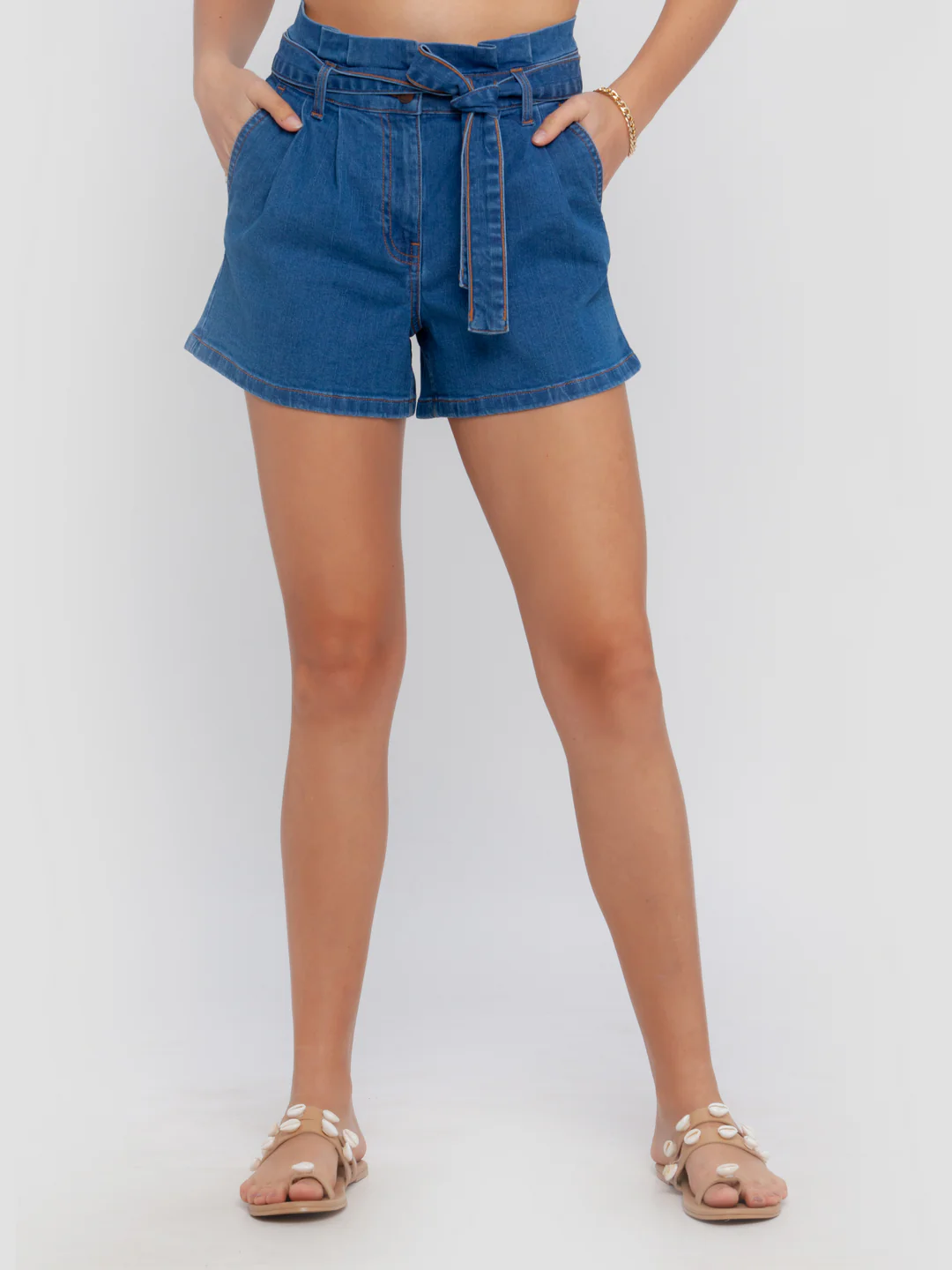 Blue Solid Tie-Up Shorts - Image 2