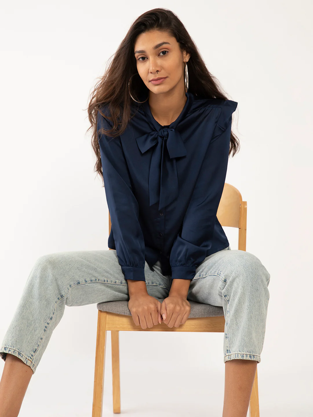 Blue Solid Tie-Up Top