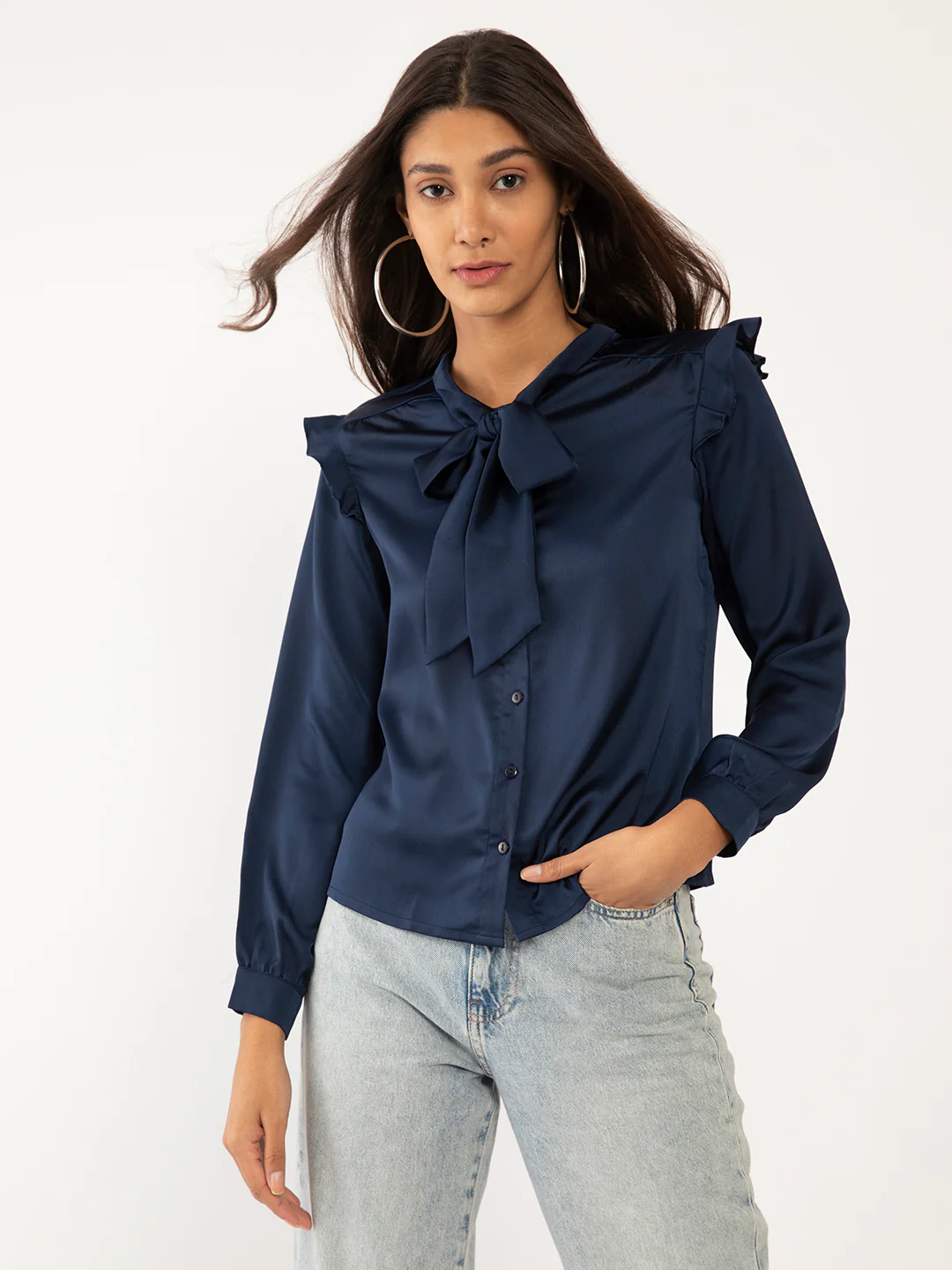 Blue Solid Tie-Up Top - Image 2