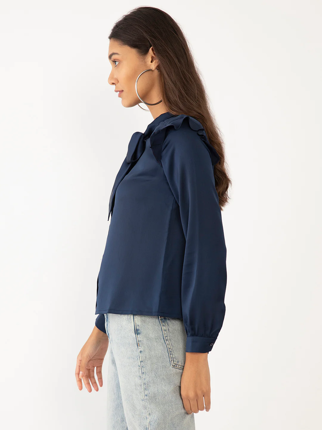 Blue Solid Tie-Up Top - Image 3