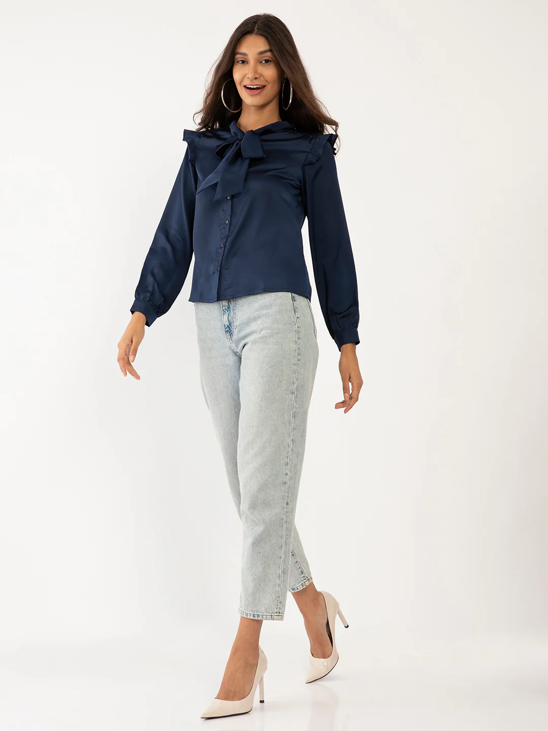 Blue Solid Tie-Up Top - Image 5