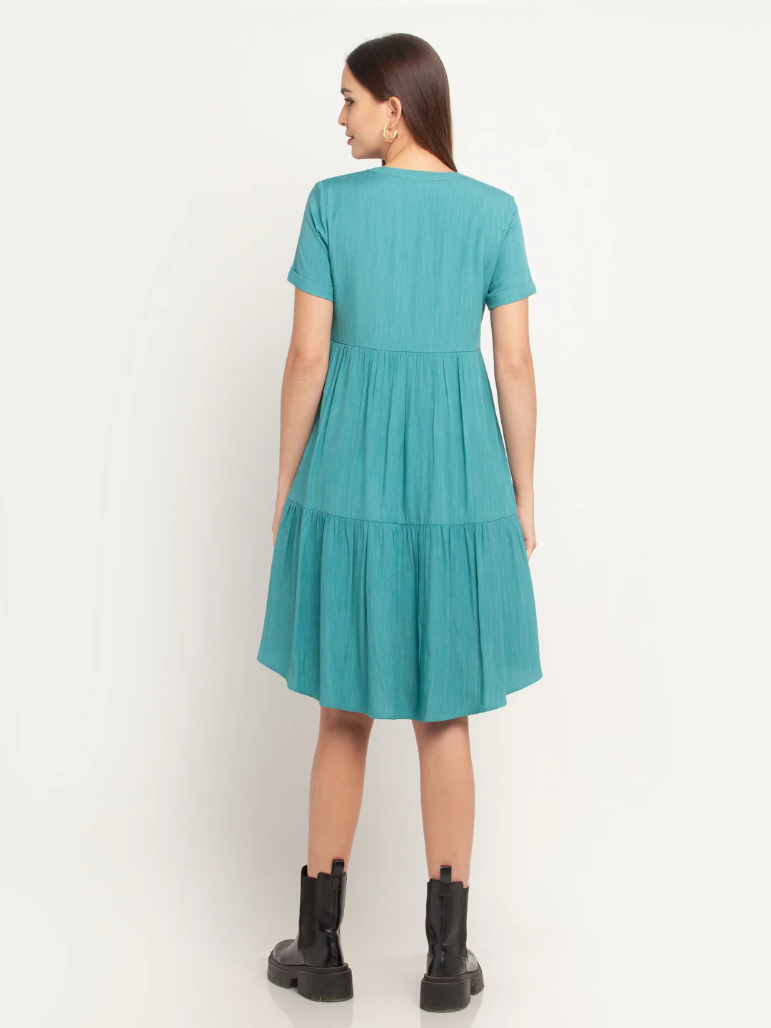 Blue Solid Tiered Short Dress - Image 4