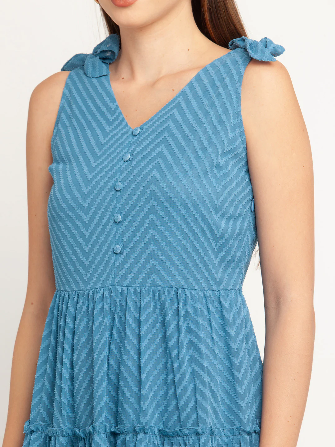 Blue Solid Tiered Short Dress - Image 6