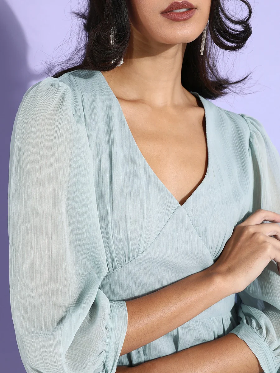 Blue Solid Tiered Short Dress - Image 4