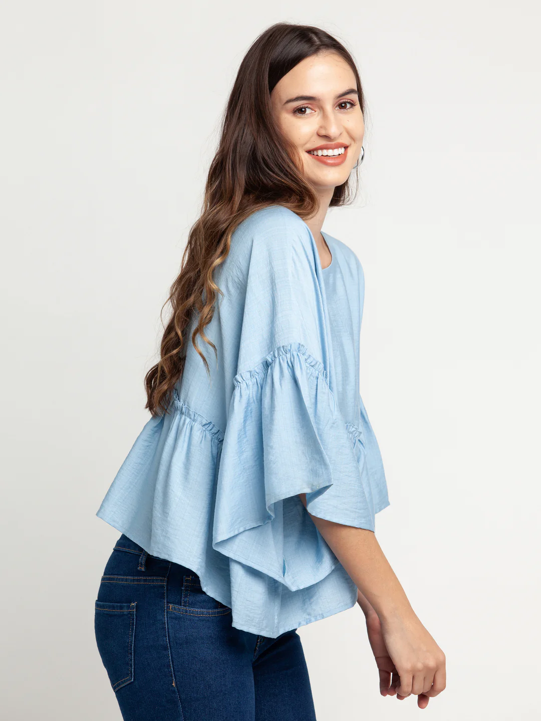 Blue Solid Tiered Top - Image 3