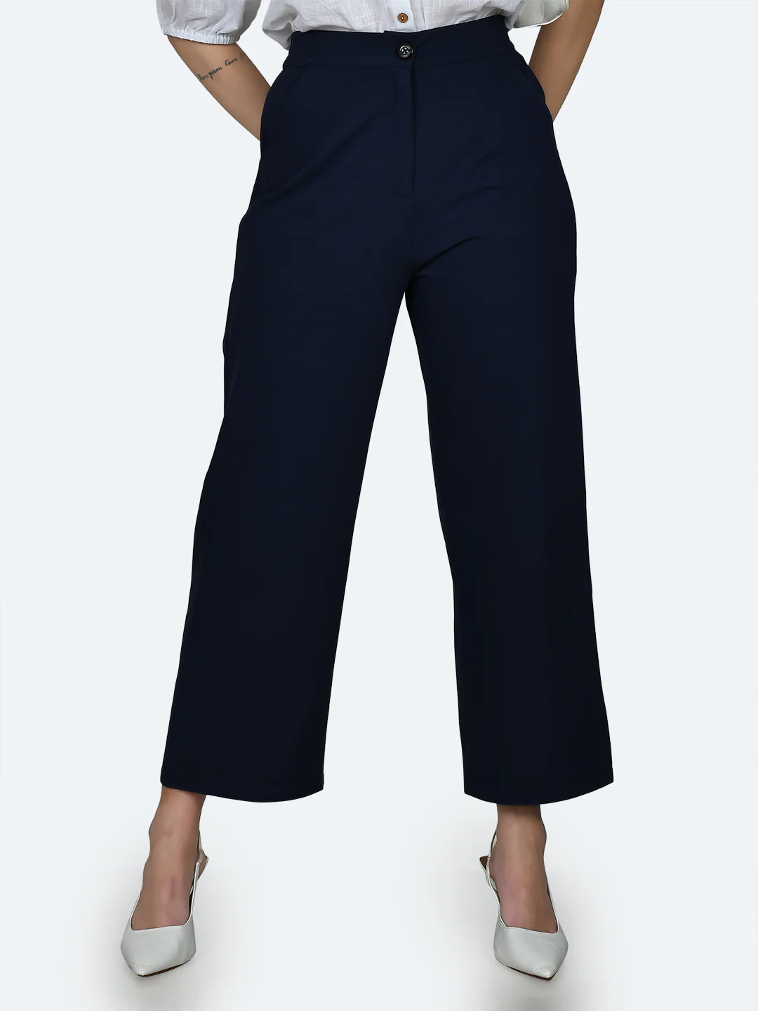 Blue Solid Trousers - Image 2