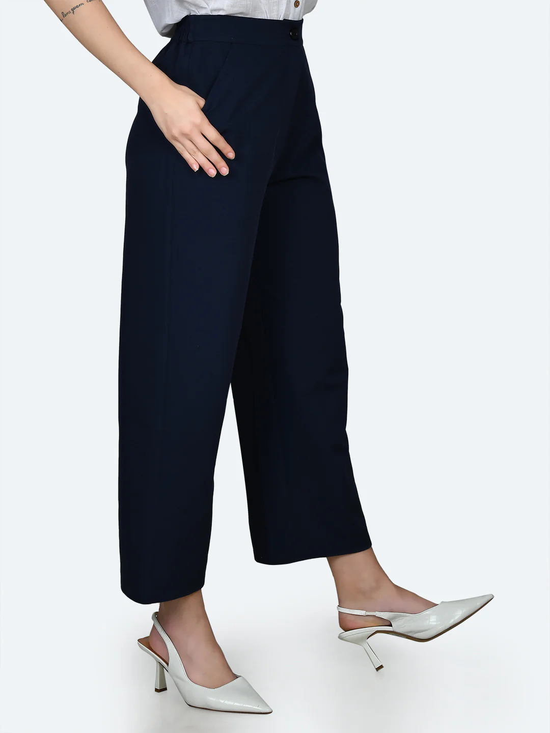 Blue Solid Trousers - Image 3