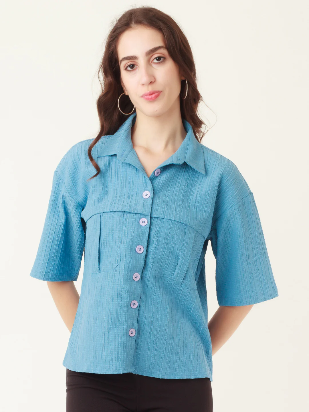 Blue Solid Utility Shirt - Image 2