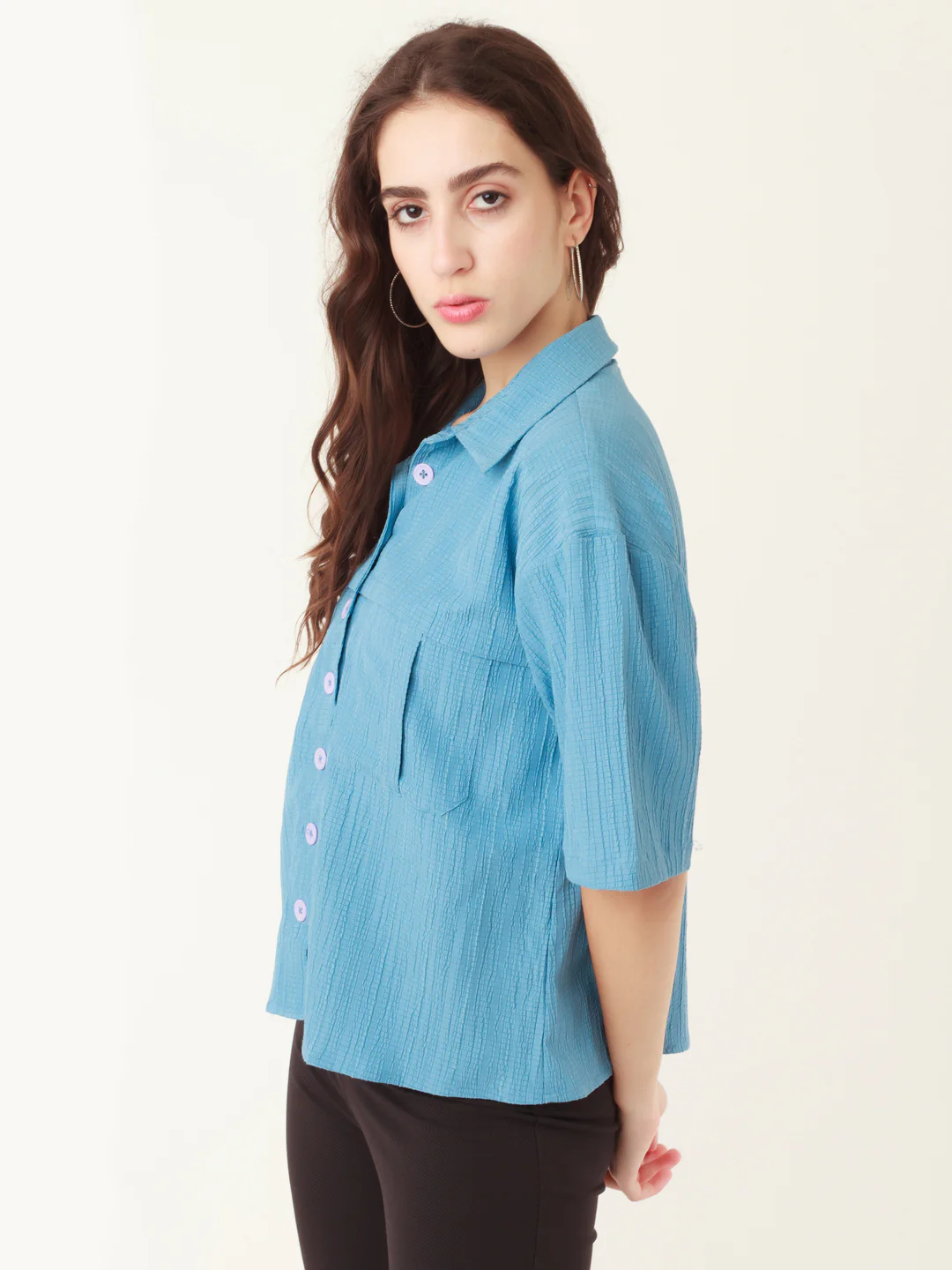 Blue Solid Utility Shirt - Image 3