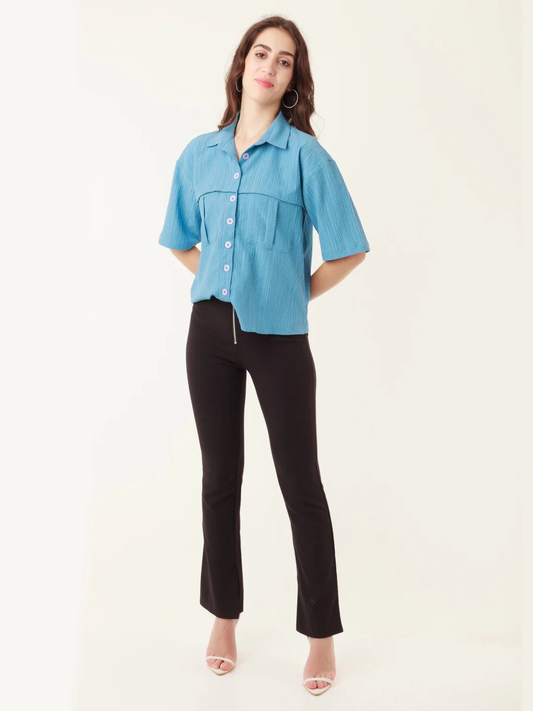 Blue Solid Utility Shirt - Image 5
