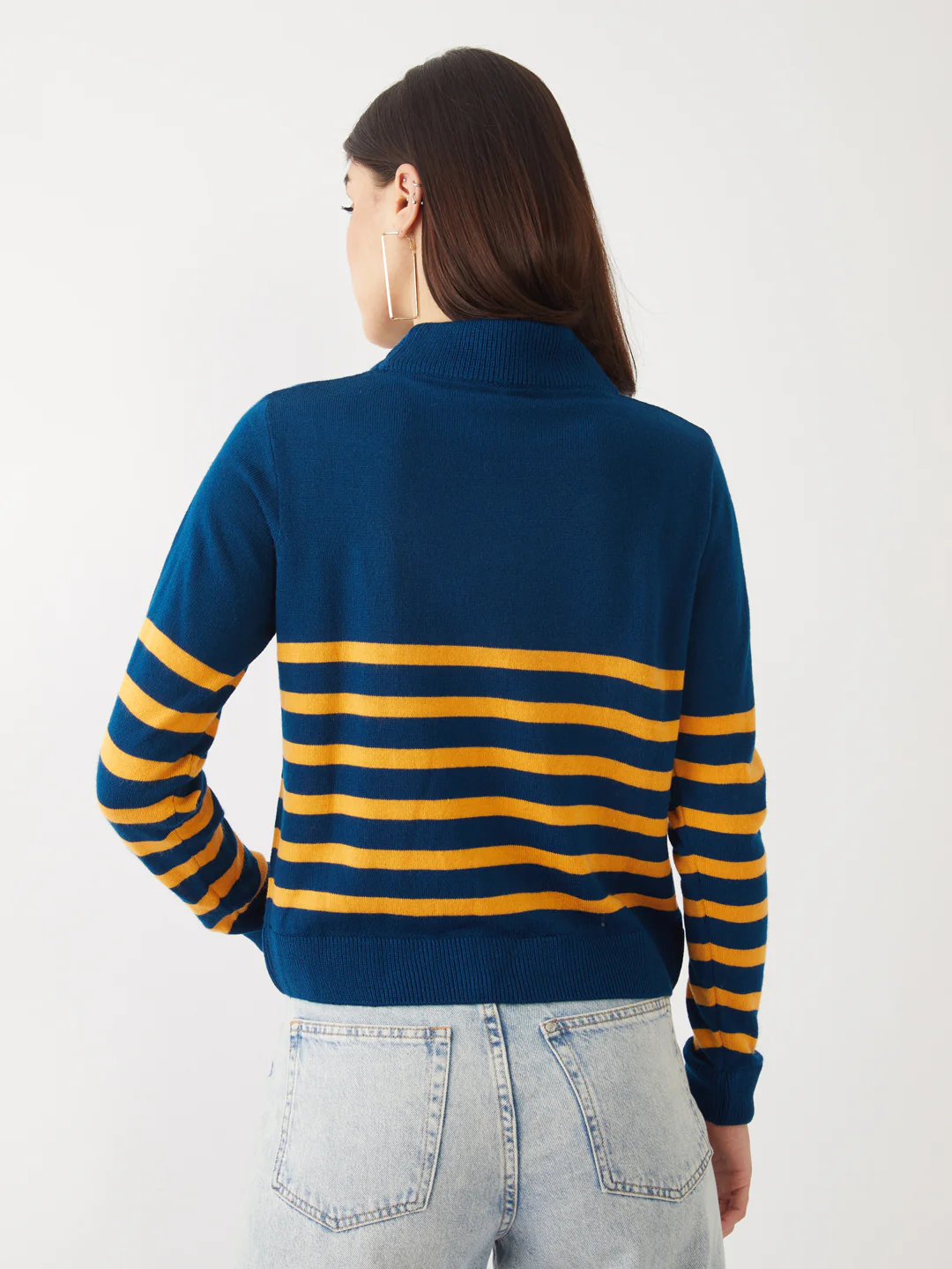 Blue Striped Crop Sweater - Image 2