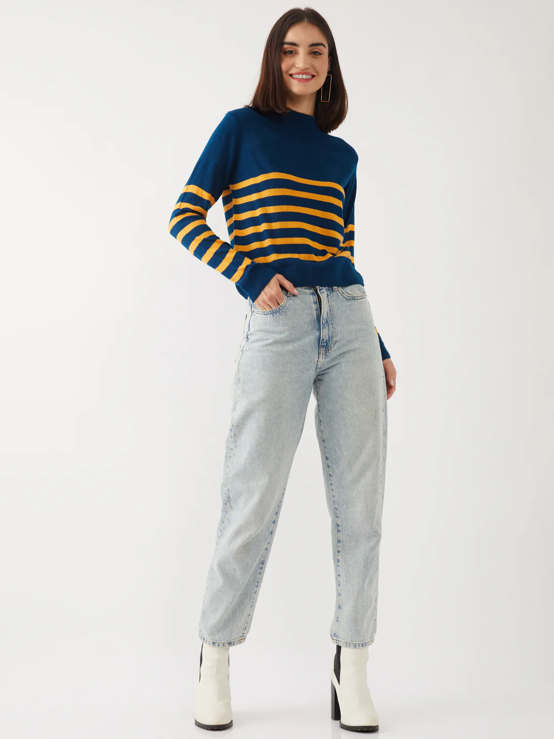 Blue Striped Crop Sweater - Image 3