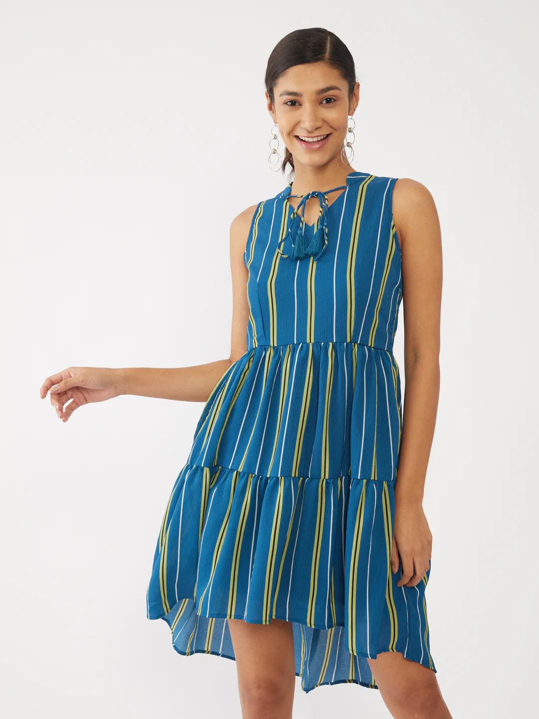 Blue Striped High-Low Short Dress - Image 2
