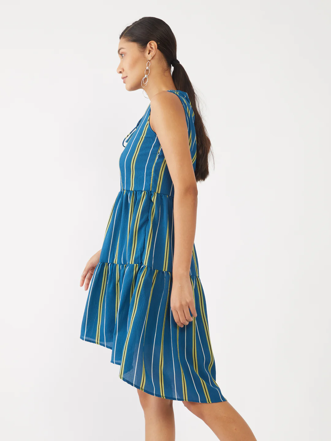 Blue Striped High-Low Short Dress - Image 3