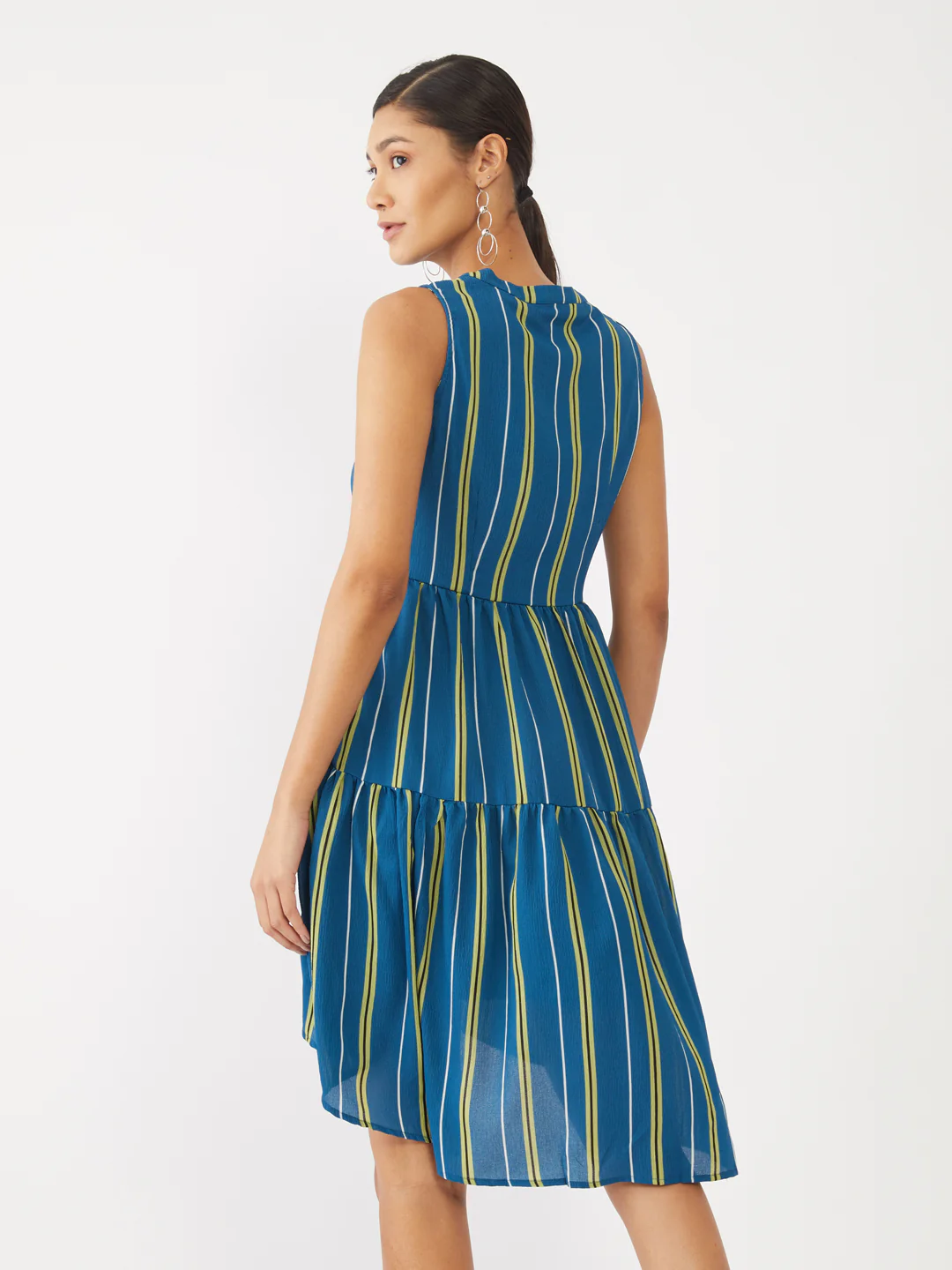 Blue Striped High-Low Short Dress - Image 4