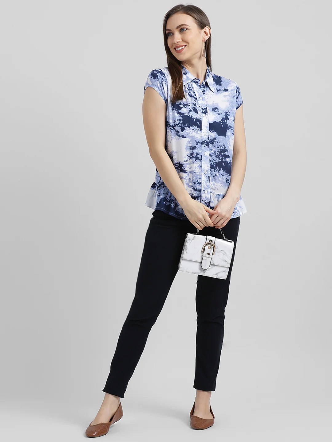 Blue Tie & Dye Peplum Shirt - Image 5