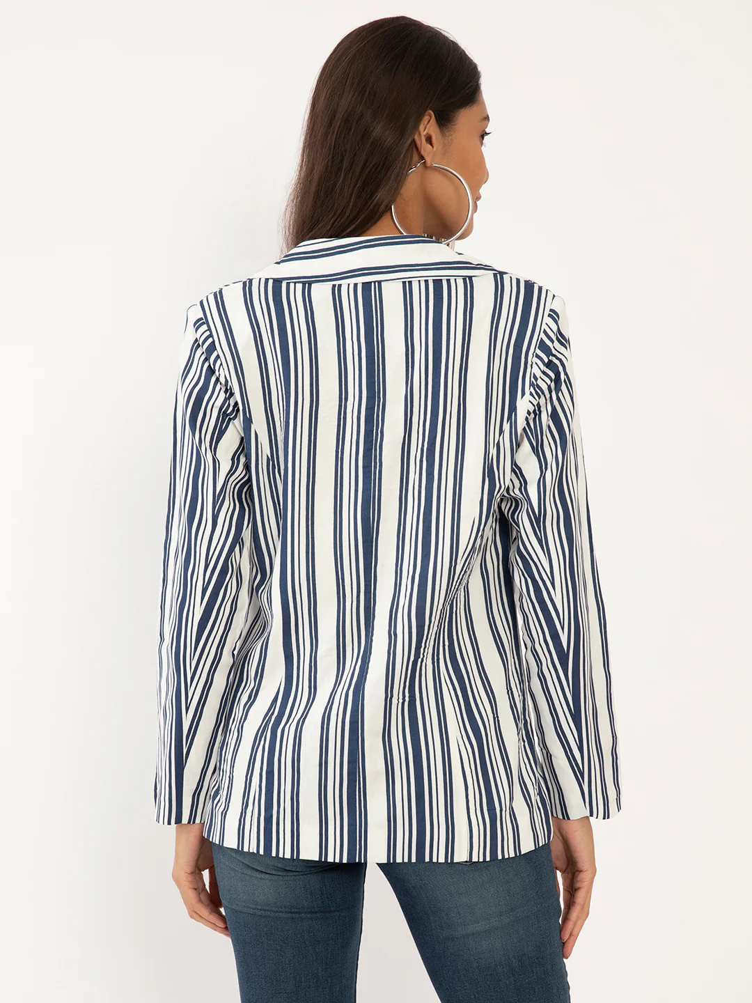 Blue & White Striped Full Sleeve Jacket - Image 4