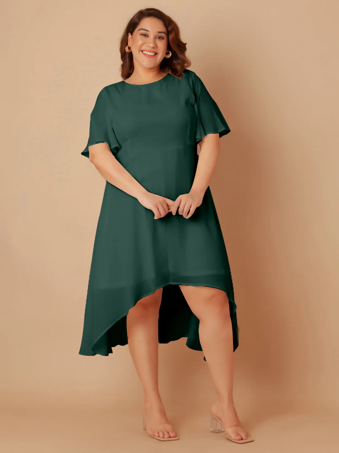Bottle Green Solid Flared Midi Dress - Image 7