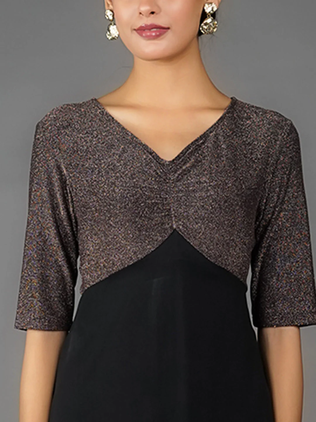 Bronze Solid Shimmer A Line Midi Dress - Image 7