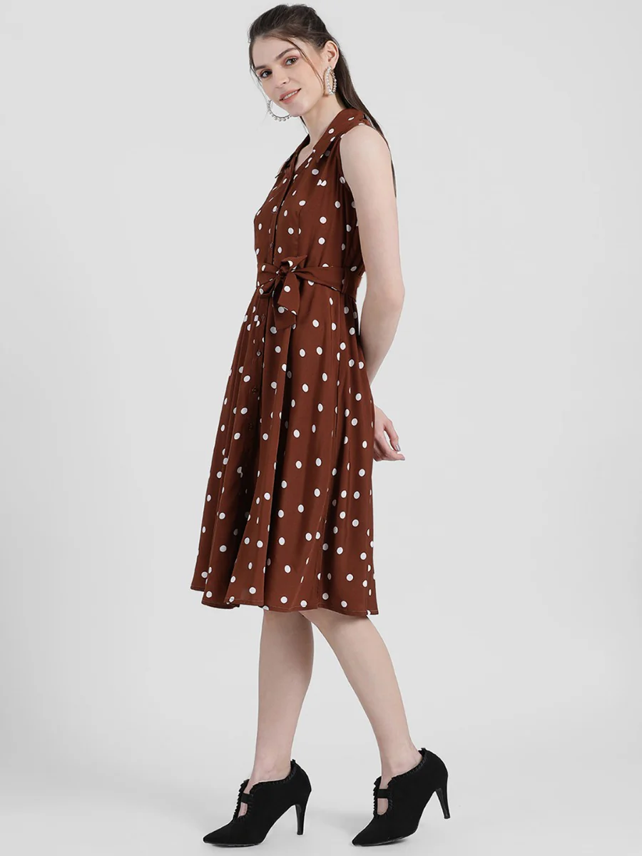 Brown Polka Midi Dress - Image 2
