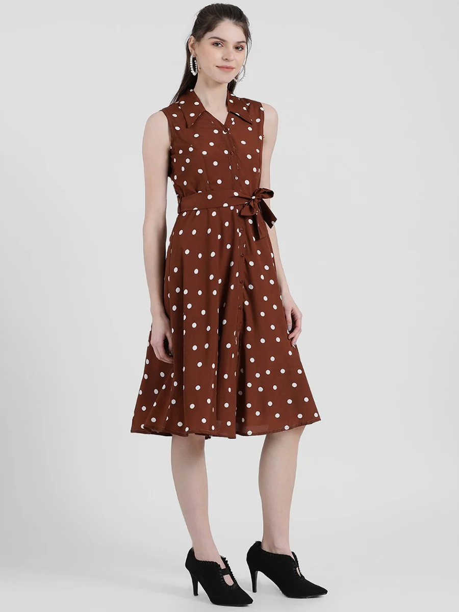 Brown Polka Midi Dress - Image 3