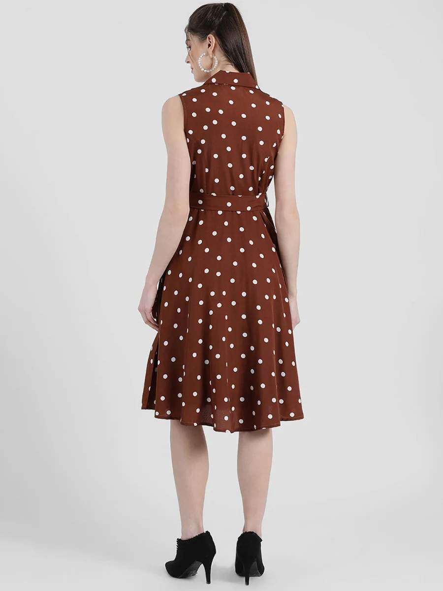 Brown Polka Midi Dress - Image 4
